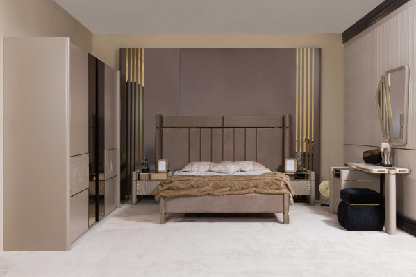 Bedroom set: bed, 2 nightstands, wardrobe, dressing table with mirror, 5 pieces, new.