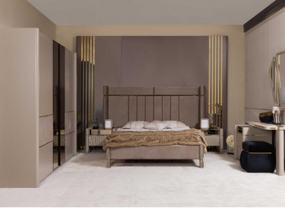 Bedroom set: bed, 2 nightstands, wardrobe, dressing table with mirror, 5 pieces, new.