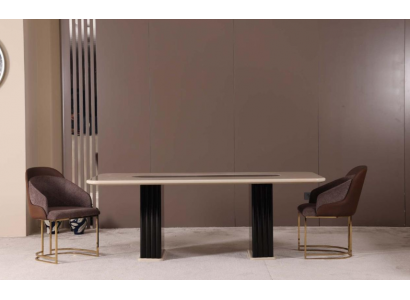 Dining Room Set Luxury 4x Chairs + Dining Table Dining Group Set Armchairs Modern