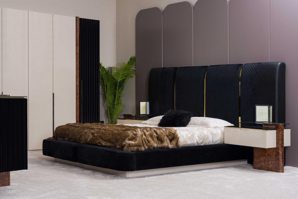 Modern bedroom set bed 2x nightstands design furniture 3 pcs