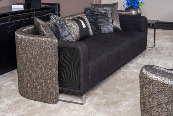 Three-seater 240cm Black Luxury Couch Sofa Couches Furniture Textile Fabric Velvet 3-seater