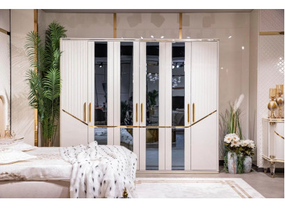 Wardrobe Cabinets Closet Design Wood Beige Gold Modern Furniture 270cm
