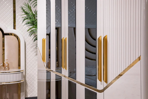 Wardrobe Cabinets Closet Design Wood Beige Gold Modern Furniture 270cm