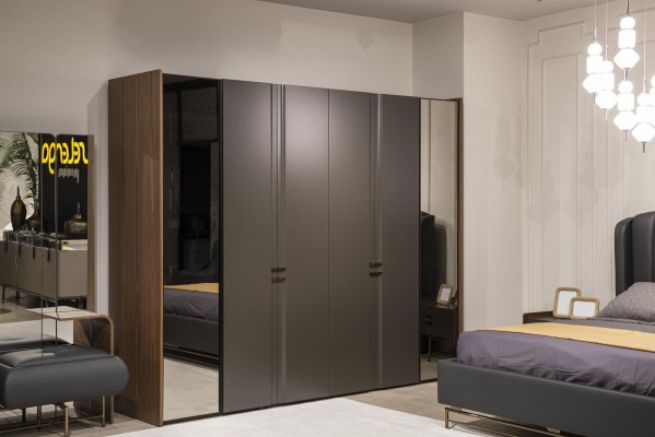 Modern wardrobe luxury cabinet wood cabinets glass taupe bedroom
