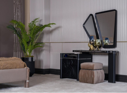 Dressing table with mirror stool, make-up bedroom design furniture, 2-piece wood set.
