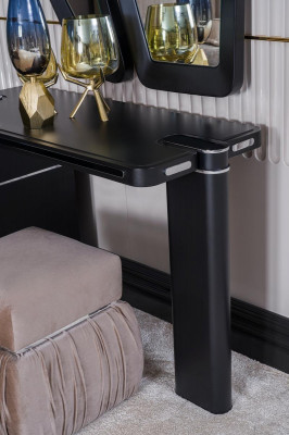 Dressing table with mirror stool, make-up bedroom design furniture, 2-piece wood set.