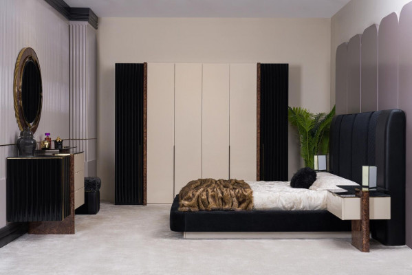 Bedroom set bed 2x nightstands wardrobe dresser design furniture