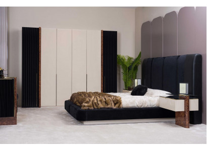 Luxury bedroom set bed 2x nightstands + wardrobe wood complete