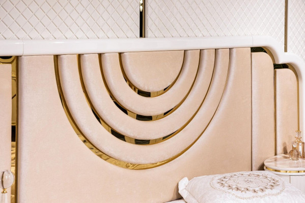 Modern bedroom set: bed, 2 bedside tables, wardrobe, design furniture, 4-piece