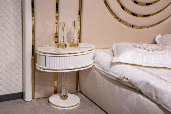 Modern bedroom set: bed, 2 bedside tables, wardrobe, design furniture, 4-piece