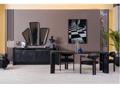 Black Dining Room Set Dining Table 6x Chairs Sideboard 3x Mirror Dining Group Luxury