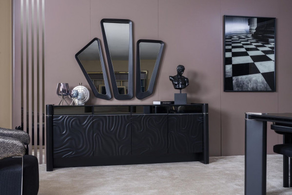 Black Dining Room Set Dining Table 6x Chairs Sideboard 3x Mirror Dining Group Luxury
