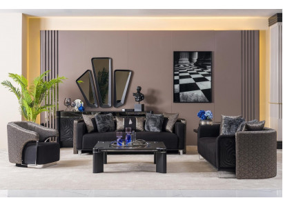 Sofa set 3+3+1 seater living room set complete textile sofa armchair wood new