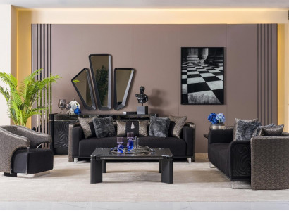 Sofa set 3+3+1 seater living room set complete textile sofa armchair wood new