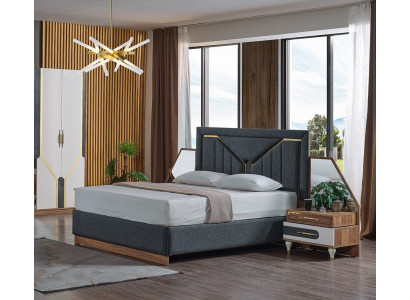 Luxury Bedroom Set Bed + 2x Nightstands + Wardrobe Wood Complete New Modern