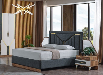 Luxury Bedroom Set Bed + 2x Nightstands + Wardrobe Wood Complete New Modern