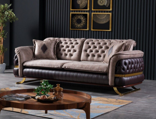 Three-seater design sofa 3-seater couches textile Chesterfield sofa 3-seater fabric new
