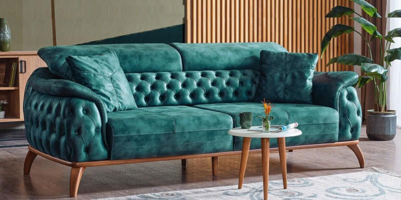 Luxury Chesterfield 3-Seater Designer Sofa Couch Upholstery Couches Textile New