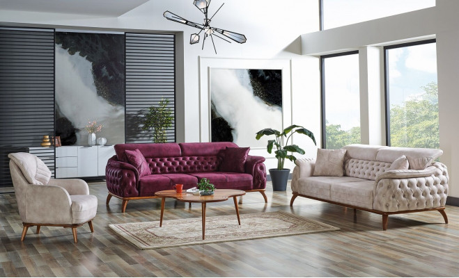 Sofa set 3+3+1 seater Chesterfield modern style set 3-piece sofa relax