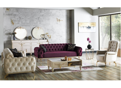 Designer sofa set 3+3+1 seater couch upholstery seating set Chesterfield new