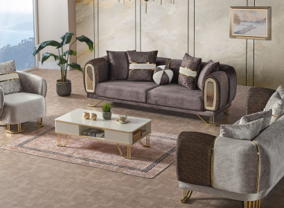 Sofa set 3+3+1 seater living room set complete fabric sofa armchair wood