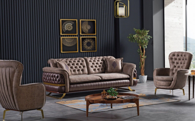 Designer sofa set 3+3+1 seater couch upholstery seating suite set Chesterfield