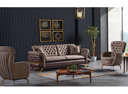Designer sofa set 3+3+1 seater couch upholstery seating suite set Chesterfield