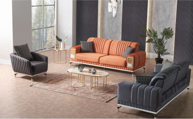 Sofa set 3+3+1 seater textile wood sofa 3 seater modern armchair complete set