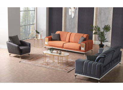 Sofa set 3+3+1 seater textile wood sofa 3 seater modern armchair complete set