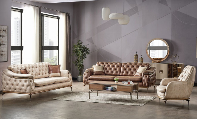 Sofa set 3+3+1 seater Chesterfield modern style set 3-piece. Sofa relax new
