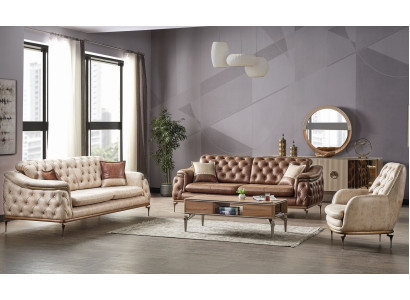 Sofa set 3+3+1 seater Chesterfield modern style set 3-piece. Sofa relax new