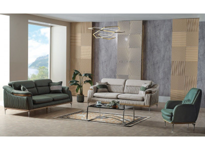 Sofa set 3+3+1 seater living room set complete textile sofa armchair wood EU