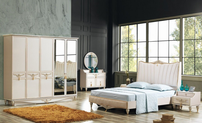 Luxury Bedroom Set Bed + 2x Nightstands + Wardrobe + Dresser Complete Modern