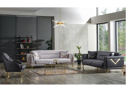 Sofa set 3+3+1 seater textile wood sofa 3-seater modern armchair complete set new
