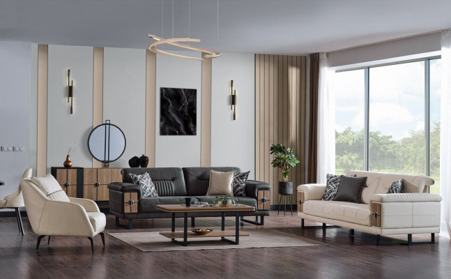 Living room sofa set 3+3+1 seater complete fabric wood sofa armchair