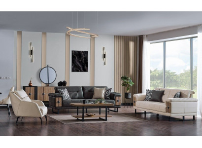 Living room sofa set 3+3+1 seater complete fabric wood sofa armchair