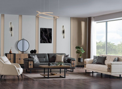 Living room sofa set 3+3+1 seater complete fabric wood sofa armchair