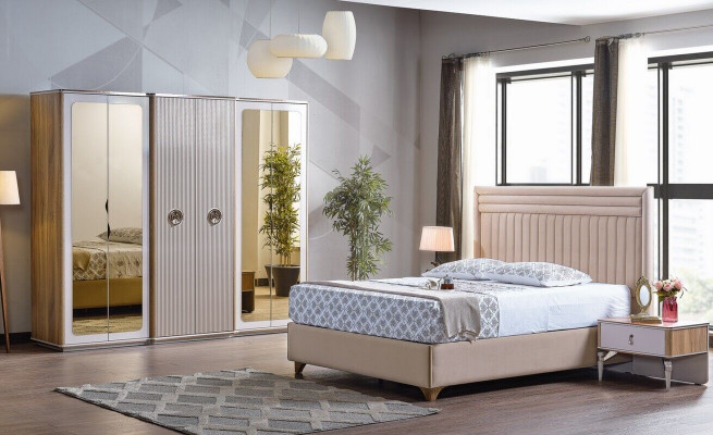 Modern bedroom set bed 2x nightstands wardrobe new luxury