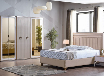 Modern bedroom set bed 2x nightstands wardrobe new luxury