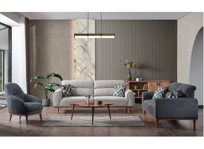 Sofa set 3+3+1 seater living room set complete textile wood sofa armchair new