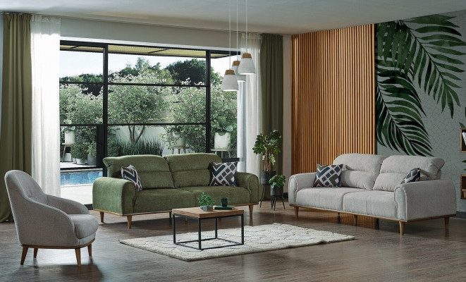 Sofa set 3+1+1 seater living room set complete textile sofa armchair wood new