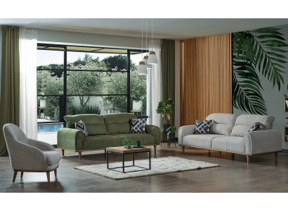 Sofa set 3+1+1 seater living room set complete textile sofa armchair wood new
