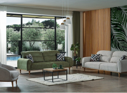 Sofa set 3+1+1 seater living room set complete textile sofa armchair wood new
