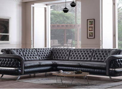 Corner sofa living landscape color black U shape XXL sofa new Chesterfield new