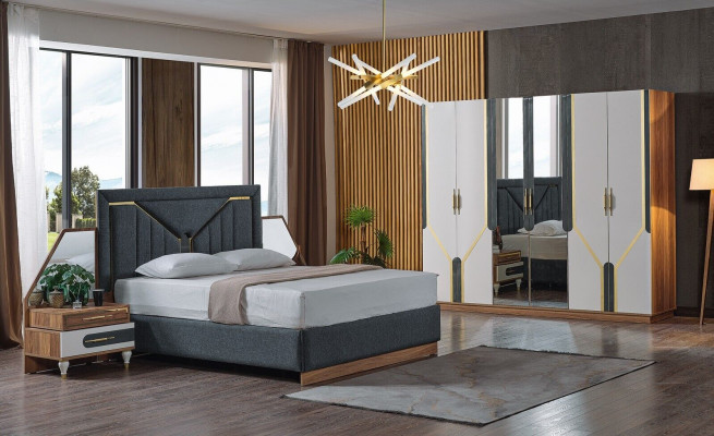 Bedroom Set Bed + 2x Nightstands + Wardrobe Design Furniture 4 pcs. New