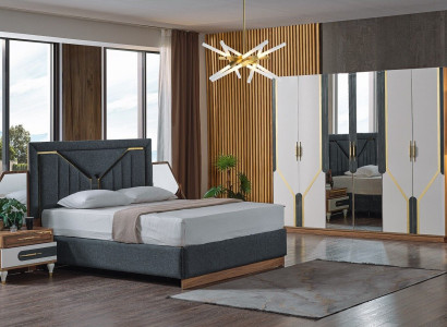 Bedroom Set Bed + 2x Nightstands + Wardrobe Design Furniture 4 pcs. New