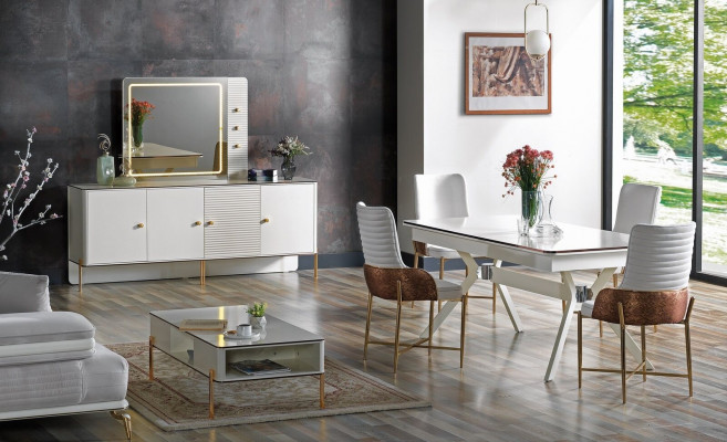 Dining room set ensemble table 6x chairs design modern furniture luxury sideboard
