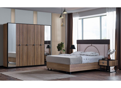 Luxury bedroom set 4-piece. Bed, 2 bedside tables, wardrobe, cabinet wood