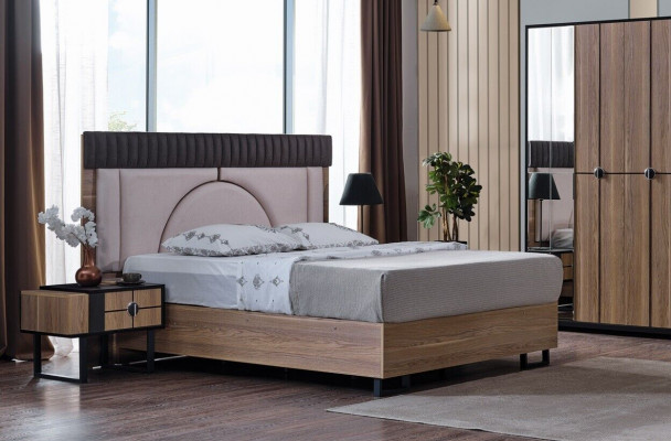 Luxury bedroom set 4-piece. Bed, 2 bedside tables, wardrobe, cabinet wood