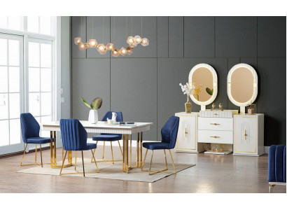 Luxurious Dining Room Set Dining Table + 6x Chairs + Sideboard Dining Sets New 8 pcs